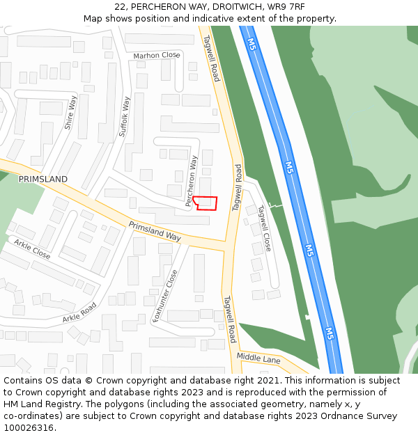 22, PERCHERON WAY, DROITWICH, WR9 7RF: Location map and indicative extent of plot