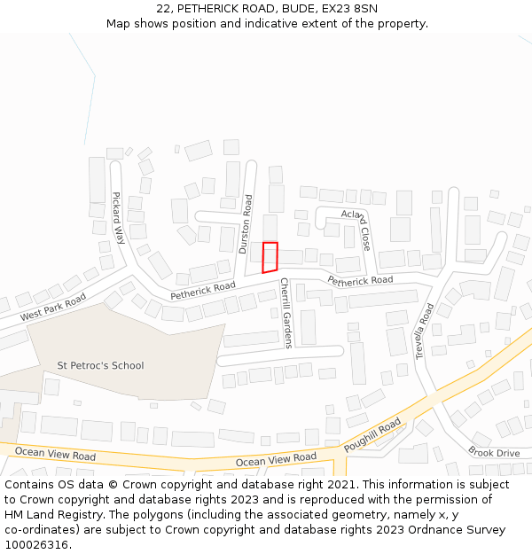 22, PETHERICK ROAD, BUDE, EX23 8SN: Location map and indicative extent of plot