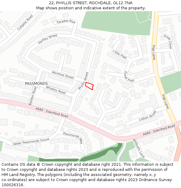 22, PHYLLIS STREET, ROCHDALE, OL12 7NA: Location map and indicative extent of plot