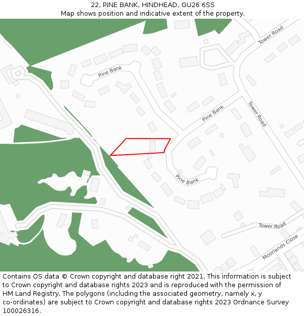 22, PINE BANK, HINDHEAD, GU26 6SS: Location map and indicative extent of plot