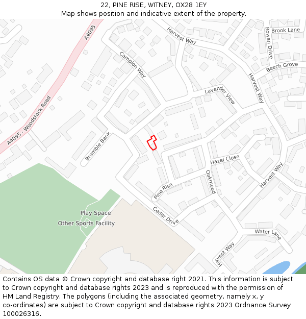 22, PINE RISE, WITNEY, OX28 1EY: Location map and indicative extent of plot
