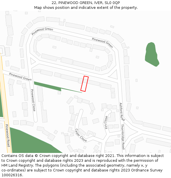 22, PINEWOOD GREEN, IVER, SL0 0QP: Location map and indicative extent of plot