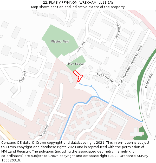 22, PLAS Y FFYNNON, WREXHAM, LL11 2AY: Location map and indicative extent of plot