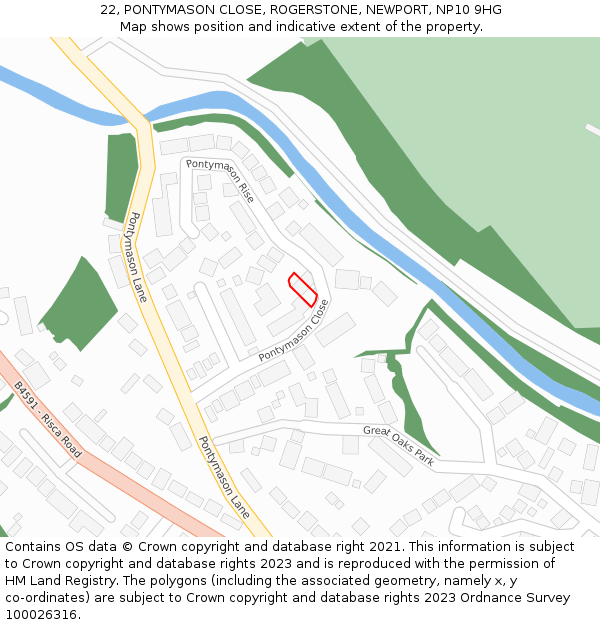 22, PONTYMASON CLOSE, ROGERSTONE, NEWPORT, NP10 9HG: Location map and indicative extent of plot