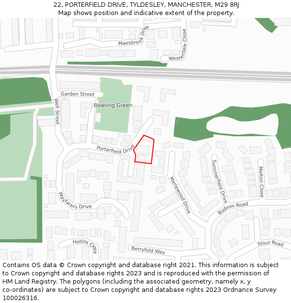22, PORTERFIELD DRIVE, TYLDESLEY, MANCHESTER, M29 8RJ: Location map and indicative extent of plot