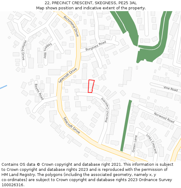22, PRECINCT CRESCENT, SKEGNESS, PE25 3AL: Location map and indicative extent of plot