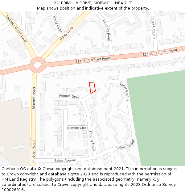 22, PRIMULA DRIVE, NORWICH, NR4 7LZ: Location map and indicative extent of plot