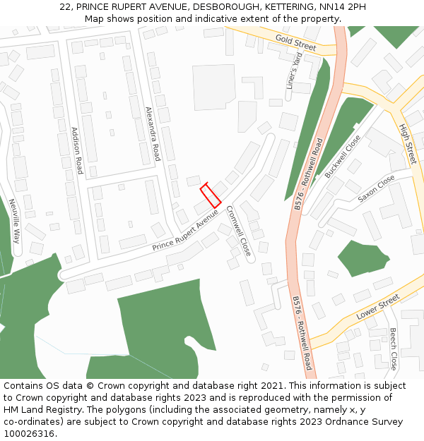 22, PRINCE RUPERT AVENUE, DESBOROUGH, KETTERING, NN14 2PH: Location map and indicative extent of plot