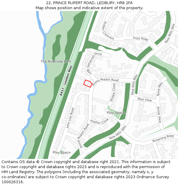 22, PRINCE RUPERT ROAD, LEDBURY, HR8 2FA: Location map and indicative extent of plot