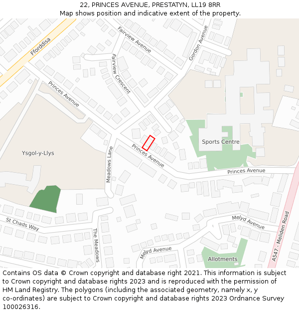 22, PRINCES AVENUE, PRESTATYN, LL19 8RR: Location map and indicative extent of plot
