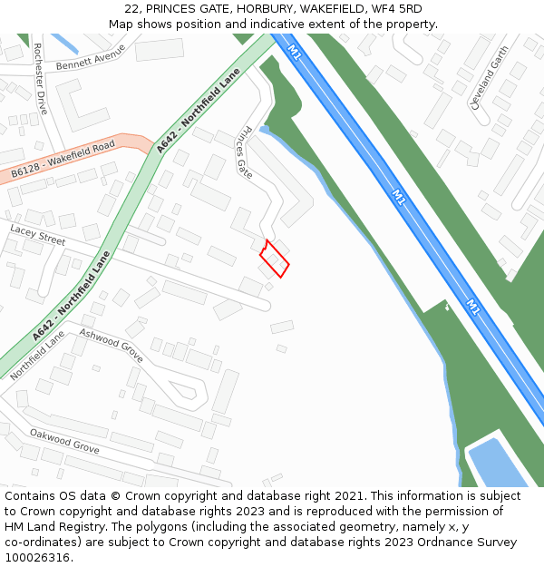 22, PRINCES GATE, HORBURY, WAKEFIELD, WF4 5RD: Location map and indicative extent of plot