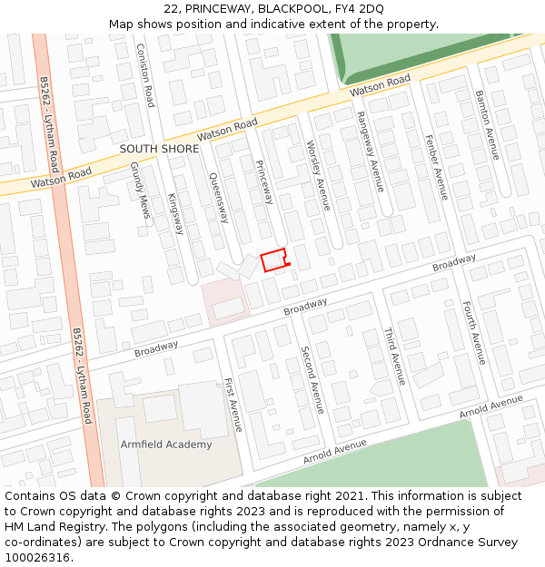 22, PRINCEWAY, BLACKPOOL, FY4 2DQ: Location map and indicative extent of plot