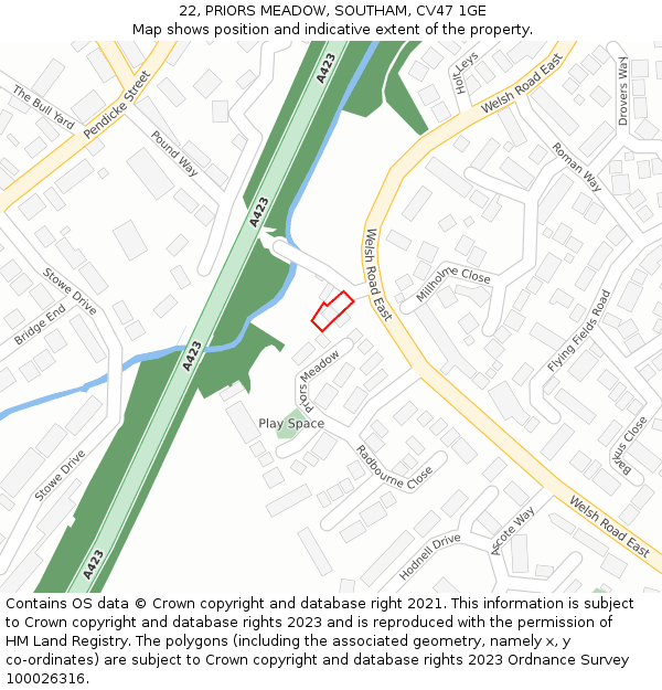 22, PRIORS MEADOW, SOUTHAM, CV47 1GE: Location map and indicative extent of plot