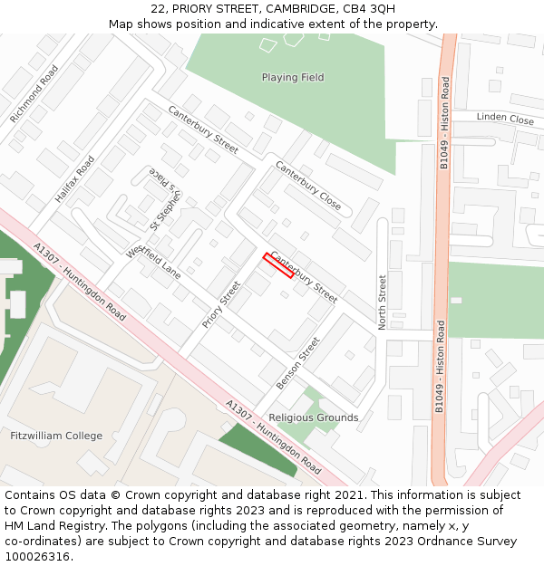 22, PRIORY STREET, CAMBRIDGE, CB4 3QH: Location map and indicative extent of plot