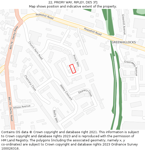 22, PRIORY WAY, RIPLEY, DE5 3TJ: Location map and indicative extent of plot