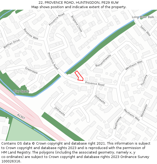 22, PROVENCE ROAD, HUNTINGDON, PE29 6UW: Location map and indicative extent of plot