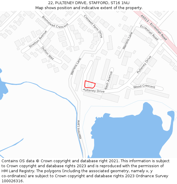 22, PULTENEY DRIVE, STAFFORD, ST16 1NU: Location map and indicative extent of plot