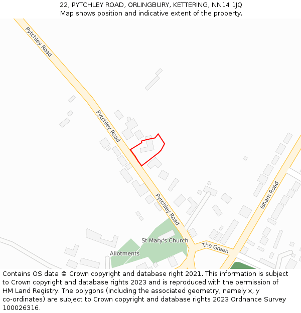 22, PYTCHLEY ROAD, ORLINGBURY, KETTERING, NN14 1JQ: Location map and indicative extent of plot