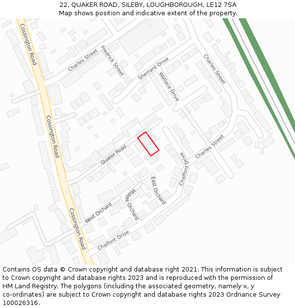 22, QUAKER ROAD, SILEBY, LOUGHBOROUGH, LE12 7SA: Location map and indicative extent of plot