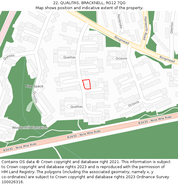 22, QUALITAS, BRACKNELL, RG12 7QG: Location map and indicative extent of plot