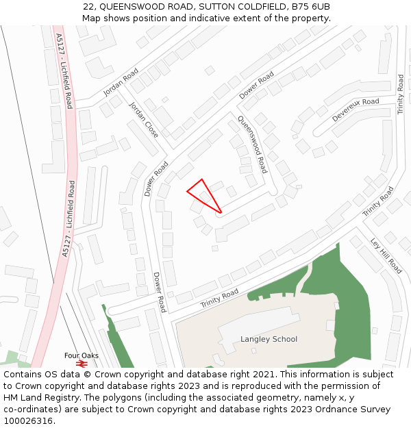 22, QUEENSWOOD ROAD, SUTTON COLDFIELD, B75 6UB: Location map and indicative extent of plot