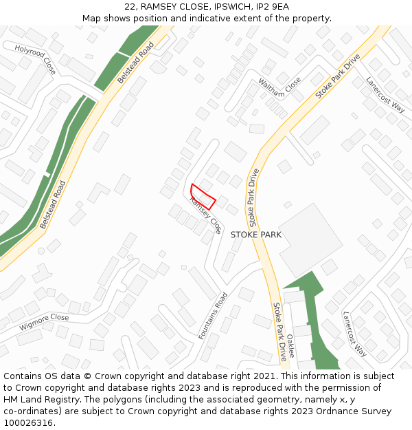22, RAMSEY CLOSE, IPSWICH, IP2 9EA: Location map and indicative extent of plot