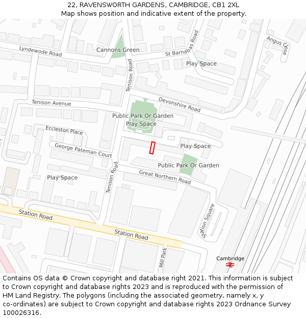 22, RAVENSWORTH GARDENS, CAMBRIDGE, CB1 2XL: Location map and indicative extent of plot