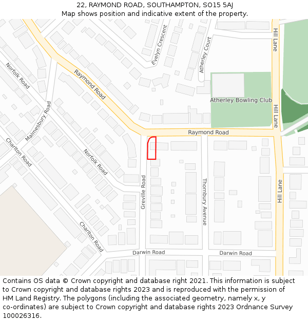 22, RAYMOND ROAD, SOUTHAMPTON, SO15 5AJ: Location map and indicative extent of plot