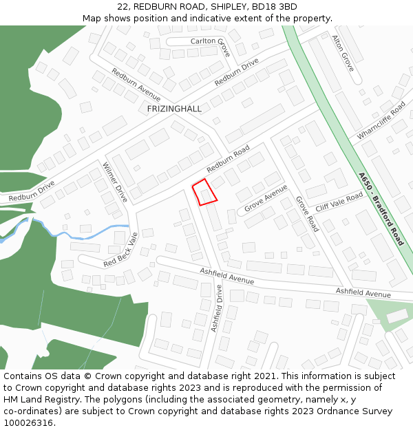 22, REDBURN ROAD, SHIPLEY, BD18 3BD: Location map and indicative extent of plot
