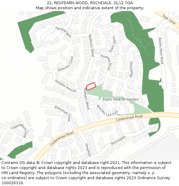 22, REDFEARN WOOD, ROCHDALE, OL12 7GA: Location map and indicative extent of plot