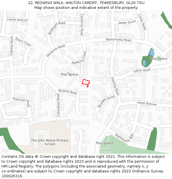 22, REDWING WALK, WALTON CARDIFF, TEWKESBURY, GL20 7SU: Location map and indicative extent of plot
