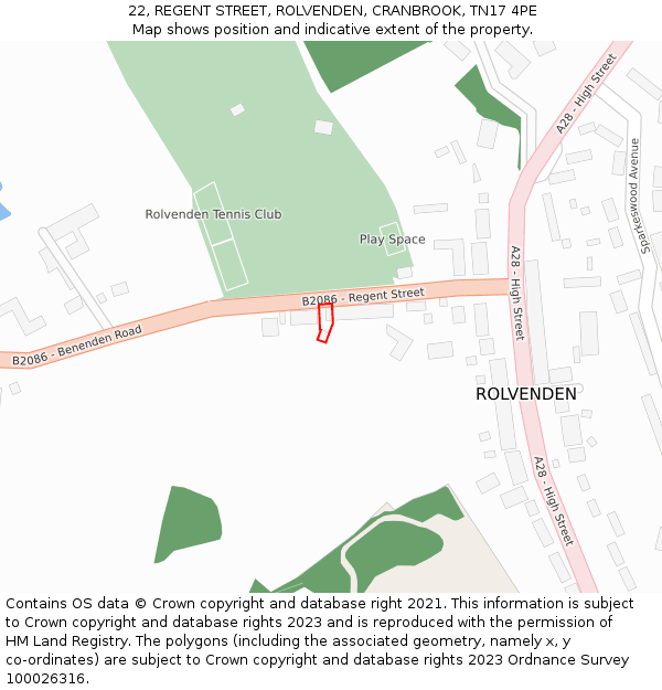 22, REGENT STREET, ROLVENDEN, CRANBROOK, TN17 4PE: Location map and indicative extent of plot