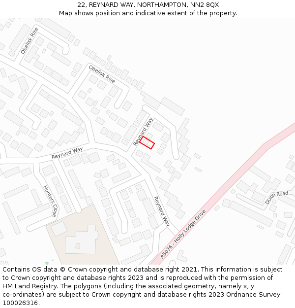 22, REYNARD WAY, NORTHAMPTON, NN2 8QX: Location map and indicative extent of plot