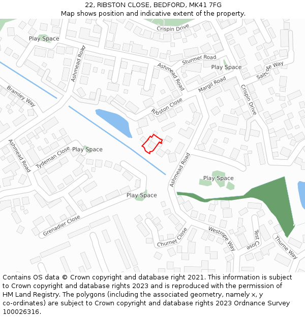 22, RIBSTON CLOSE, BEDFORD, MK41 7FG: Location map and indicative extent of plot