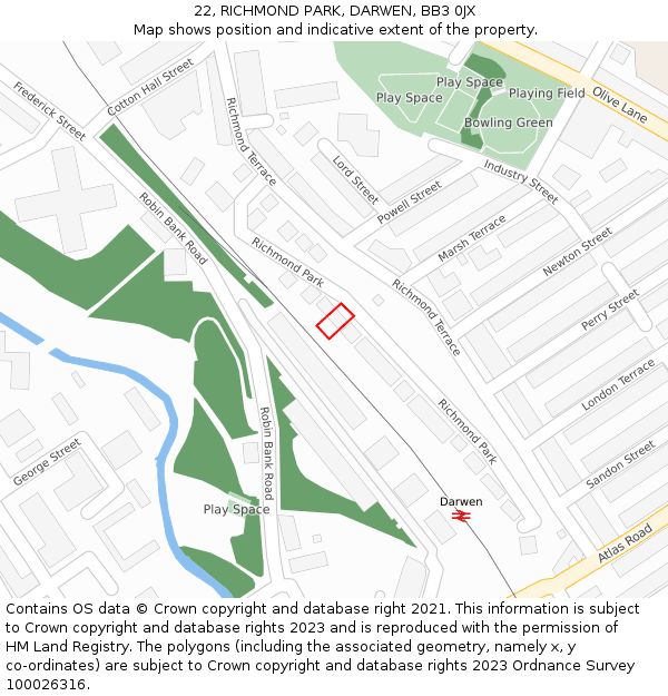 22, RICHMOND PARK, DARWEN, BB3 0JX: Location map and indicative extent of plot