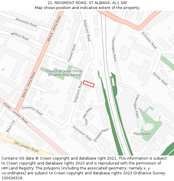 22, RIDGMONT ROAD, ST ALBANS, AL1 3AF: Location map and indicative extent of plot