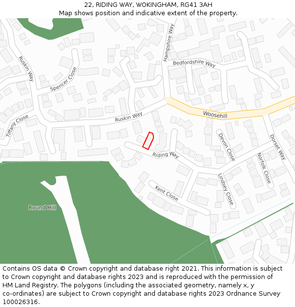 22, RIDING WAY, WOKINGHAM, RG41 3AH: Location map and indicative extent of plot