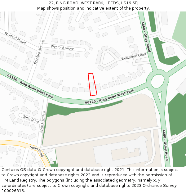 22, RING ROAD, WEST PARK, LEEDS, LS16 6EJ: Location map and indicative extent of plot