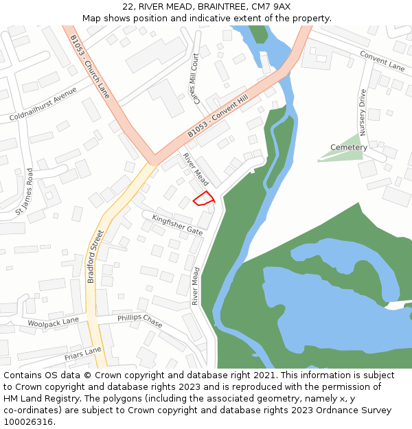 22, RIVER MEAD, BRAINTREE, CM7 9AX: Location map and indicative extent of plot