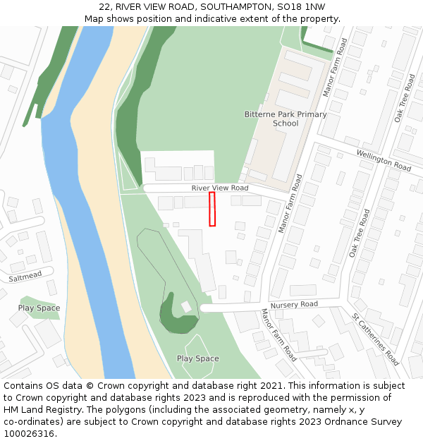 22, RIVER VIEW ROAD, SOUTHAMPTON, SO18 1NW: Location map and indicative extent of plot
