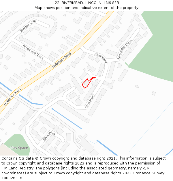 22, RIVERMEAD, LINCOLN, LN6 8FB: Location map and indicative extent of plot
