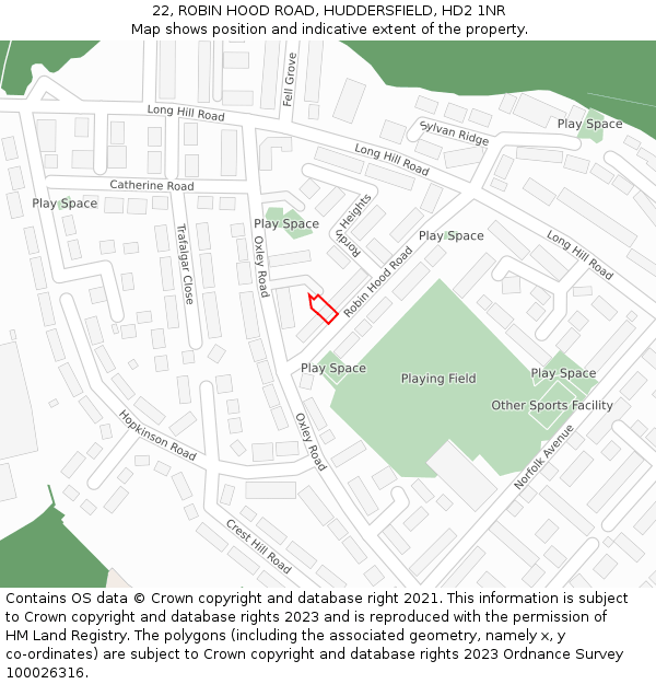 22, ROBIN HOOD ROAD, HUDDERSFIELD, HD2 1NR: Location map and indicative extent of plot