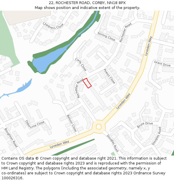 22, ROCHESTER ROAD, CORBY, NN18 8PX: Location map and indicative extent of plot