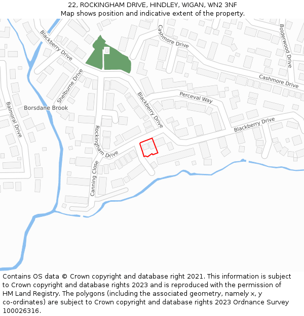 22, ROCKINGHAM DRIVE, HINDLEY, WIGAN, WN2 3NF: Location map and indicative extent of plot