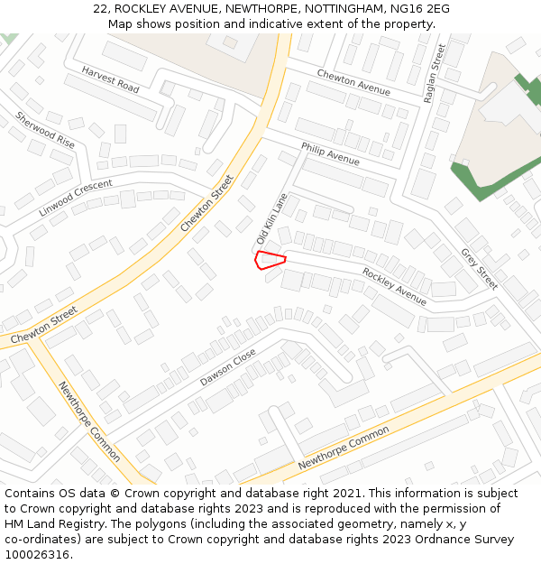 22, ROCKLEY AVENUE, NEWTHORPE, NOTTINGHAM, NG16 2EG: Location map and indicative extent of plot
