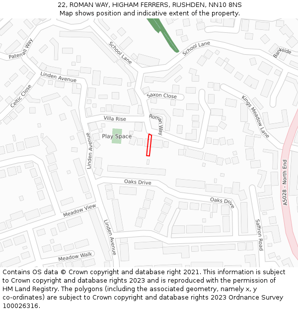 22, ROMAN WAY, HIGHAM FERRERS, RUSHDEN, NN10 8NS: Location map and indicative extent of plot