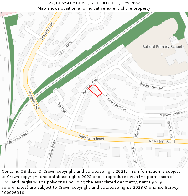 22, ROMSLEY ROAD, STOURBRIDGE, DY9 7NW: Location map and indicative extent of plot