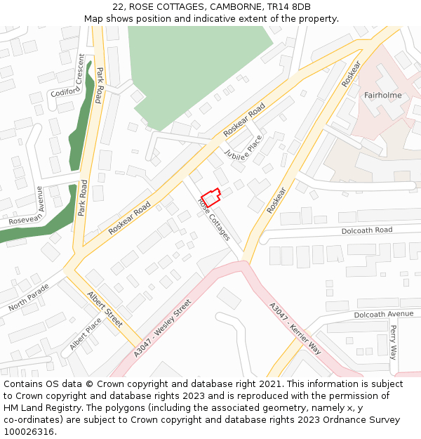 22, ROSE COTTAGES, CAMBORNE, TR14 8DB: Location map and indicative extent of plot