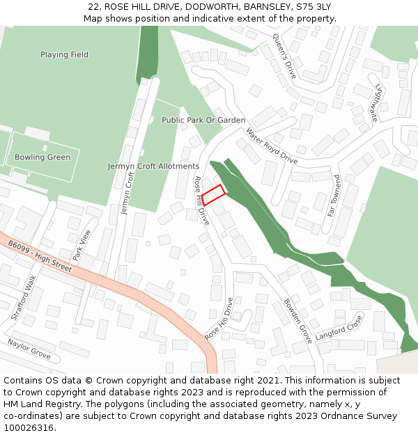 22, ROSE HILL DRIVE, DODWORTH, BARNSLEY, S75 3LY: Location map and indicative extent of plot
