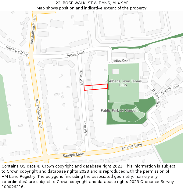22, ROSE WALK, ST ALBANS, AL4 9AF: Location map and indicative extent of plot